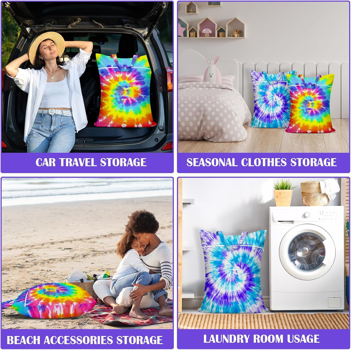2 Pcs Large Travel Laundry Bags - Waterproof with Handle, Washable Dirty Clothes Bags for Travel, Wet/Dry Bag for Gym, Swimming Pool, College Dorm