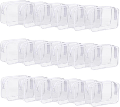18 Pieces Clear Cosmetics Bag, TSA Approved Toiletry Bag for Travel, Clear Zippered Makeup Pouch, Waterproof Vinyl Plastic Organizer Case for Vacation Bathroom (White Small)