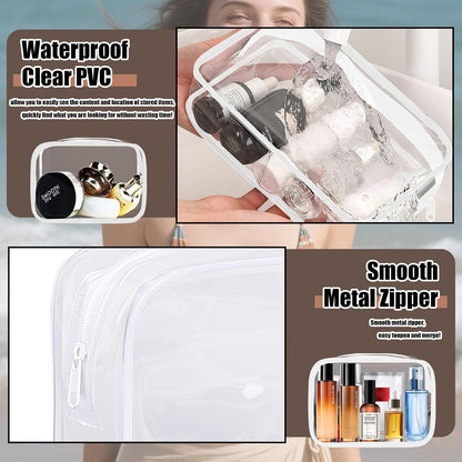 18 Pieces Clear Cosmetics Bag, TSA Approved Toiletry Bag for Travel, Clear Zippered Makeup Pouch, Waterproof Vinyl Plastic Organizer Case for Vacation Bathroom (White Small)