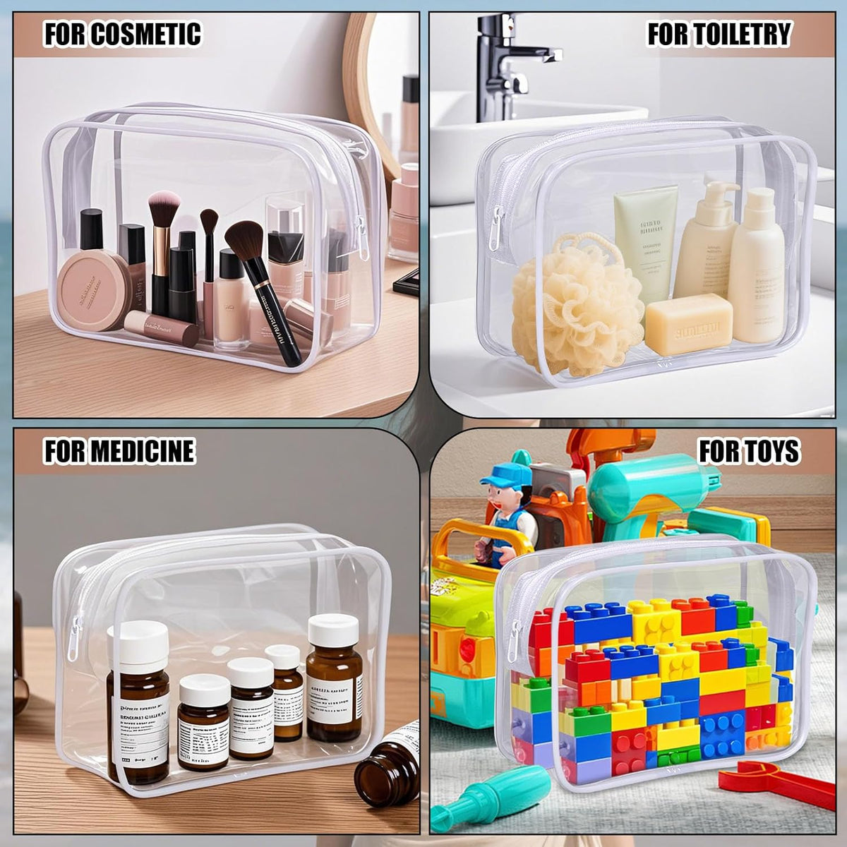 18 Pieces Clear Cosmetics Bag, TSA Approved Toiletry Bag for Travel, Clear Zippered Makeup Pouch, Waterproof Vinyl Plastic Organizer Case for Vacation Bathroom (White Small)