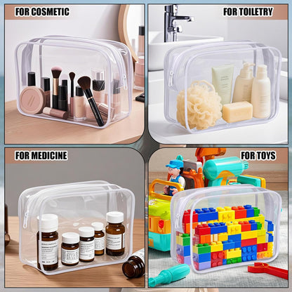 18 Pieces Clear Cosmetics Bag, TSA Approved Toiletry Bag for Travel, Clear Zippered Makeup Pouch, Waterproof Vinyl Plastic Organizer Case for Vacation Bathroom (White Small)