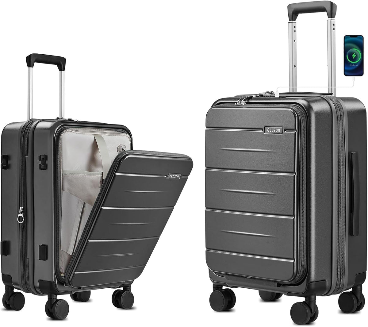 Carry On Luggage with Top Opening, Expandable with Front Pocket and USB Charging Port, Lightweight with Front Compartment Rolling Suitcases with Fathers Day Gift for Dad Men Him Husband