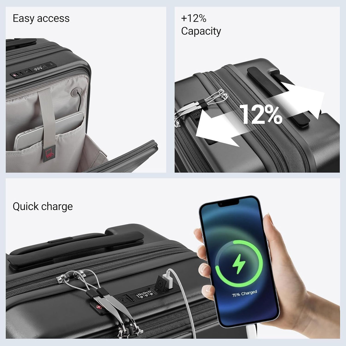 Carry On Luggage with Top Opening, Expandable with Front Pocket and USB Charging Port, Lightweight with Front Compartment Rolling Suitcases with Fathers Day Gift for Dad Men Him Husband