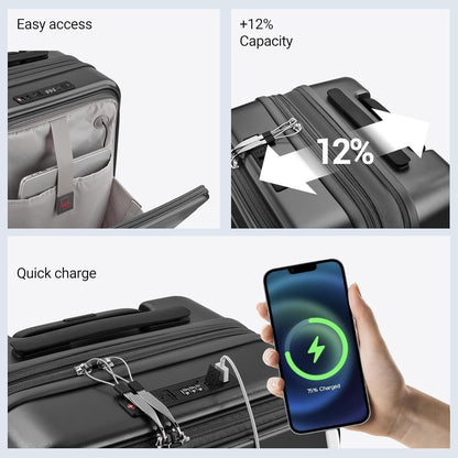 Carry On Luggage with Top Opening, Expandable with Front Pocket and USB Charging Port, Lightweight with Front Compartment Rolling Suitcases with Fathers Day Gift for Dad Men Him Husband