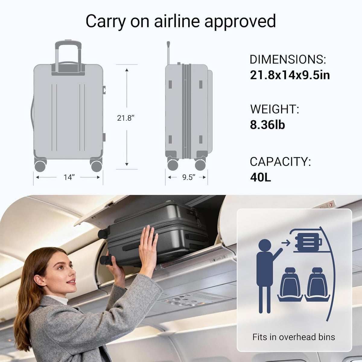 Carry On Luggage with Top Opening, Expandable with Front Pocket and USB Charging Port, Lightweight with Front Compartment Rolling Suitcases with Fathers Day Gift for Dad Men Him Husband