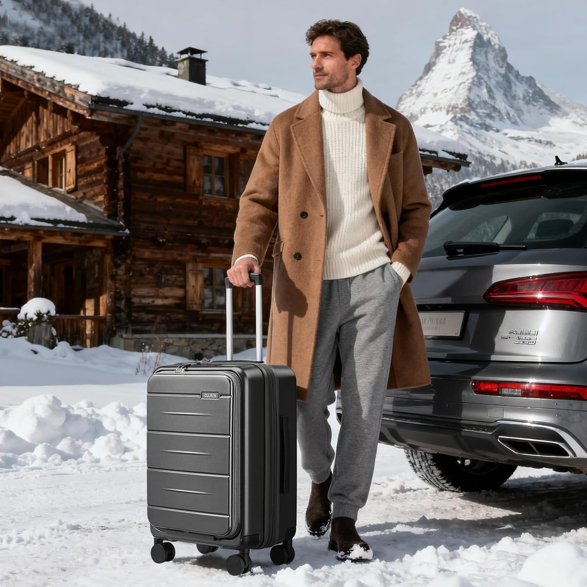 Carry On Luggage with Top Opening, Expandable with Front Pocket and USB Charging Port, Lightweight with Front Compartment Rolling Suitcases with Fathers Day Gift for Dad Men Him Husband