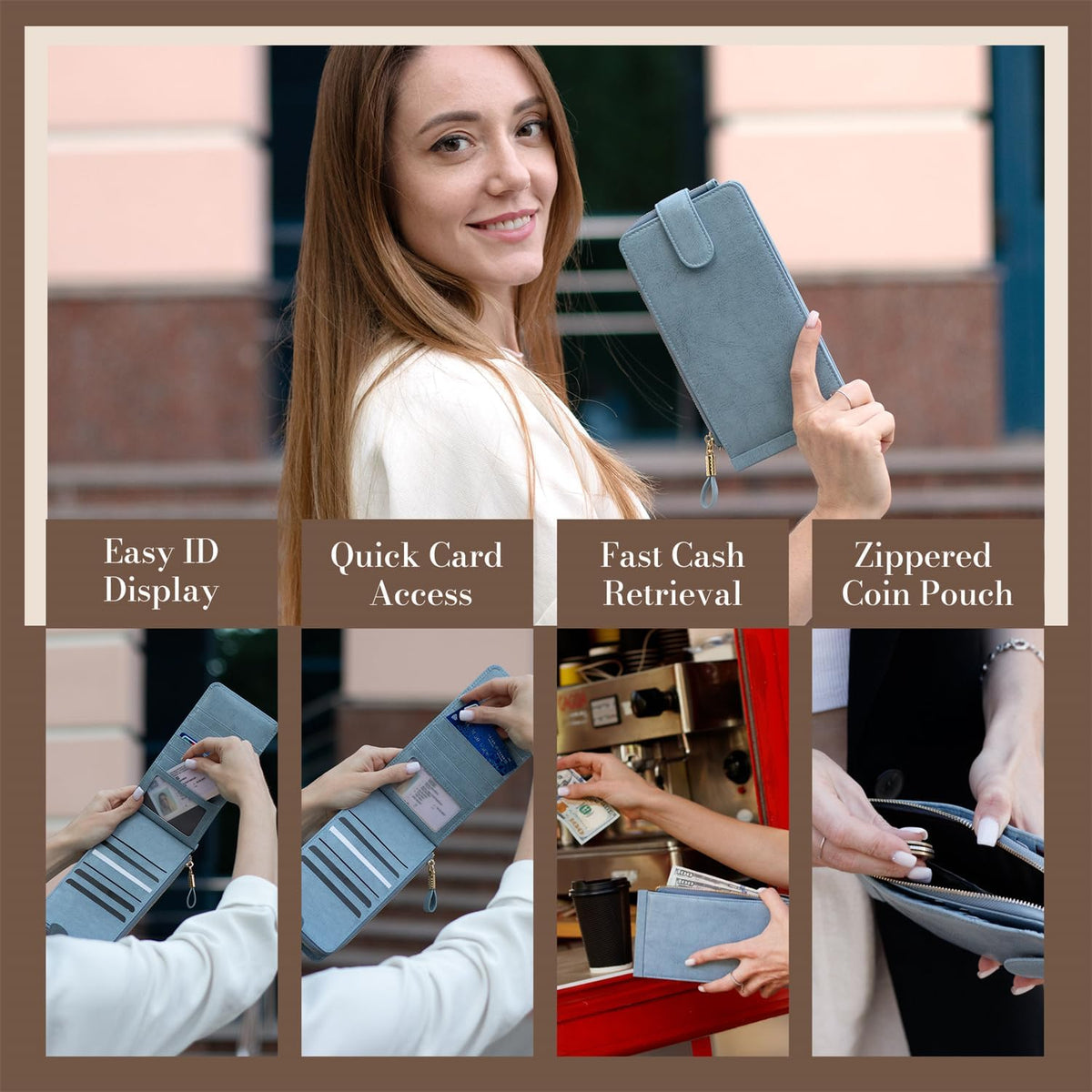 RFID Wallet Women Large Size Bifold Multi Card Wallet Case with Zipper Pocke Credit Card Holder for Women | Credit Card Holder