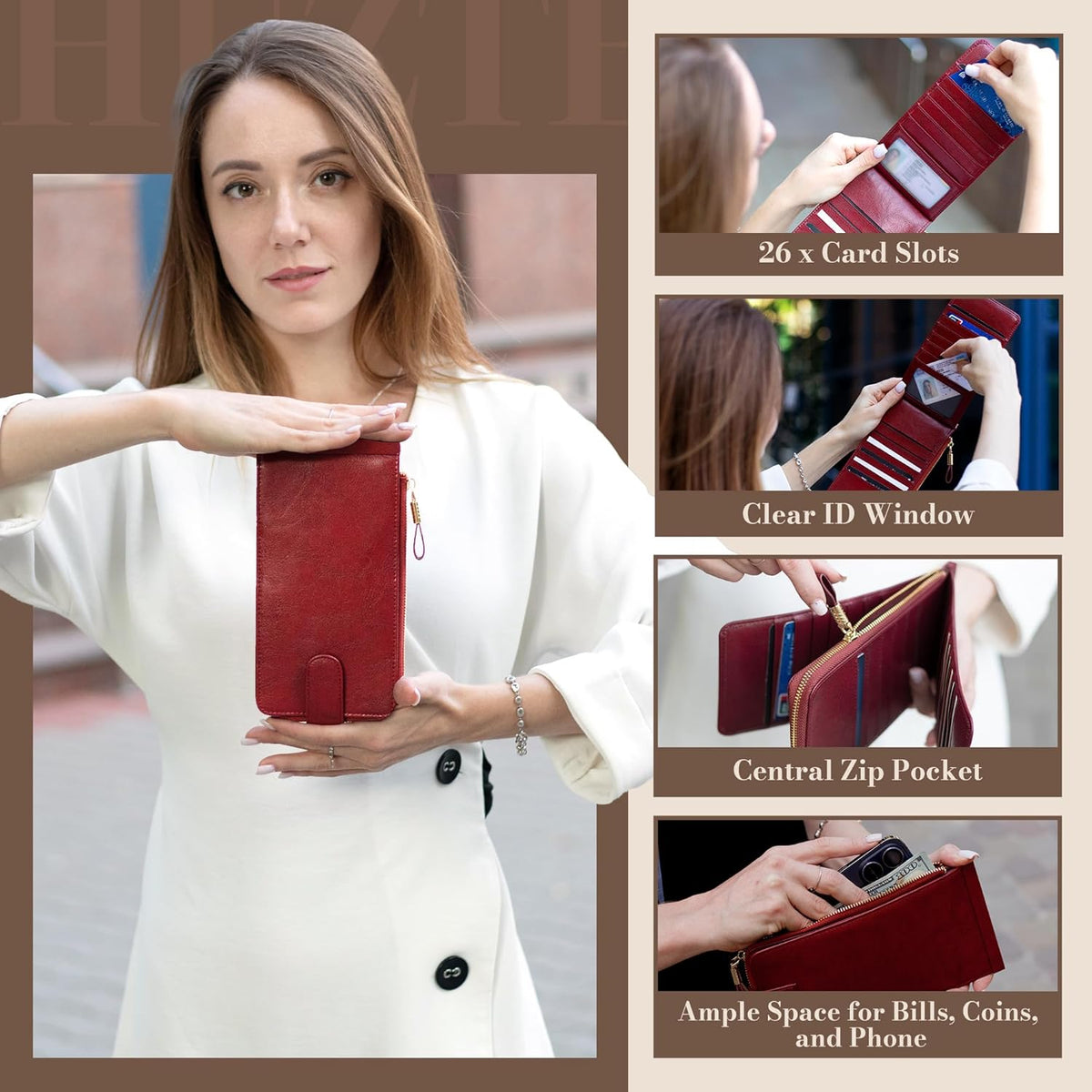 RFID Wallet Women Large Size Bifold Multi Card Wallet Case with Zipper Pocke Credit Card Holder for Women | Credit Card Holder