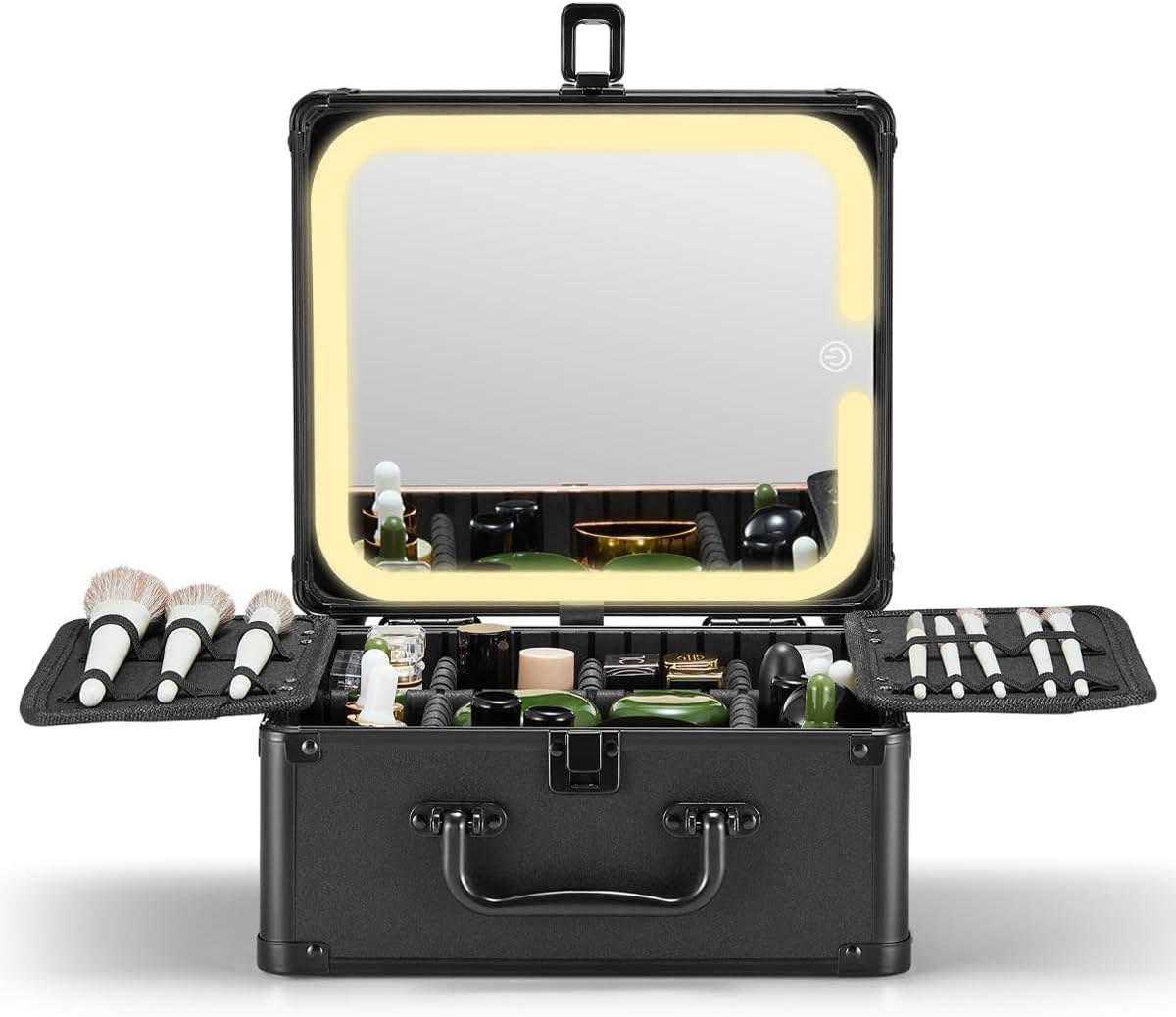 Makeup Box with A Detachable Lighted Mirror, Waterproof Travel Train Case, Cosmetic Organizer and Makeup Suitcase with Adjustable Dividers, Magnetic LED Mirror(Icy Pink)