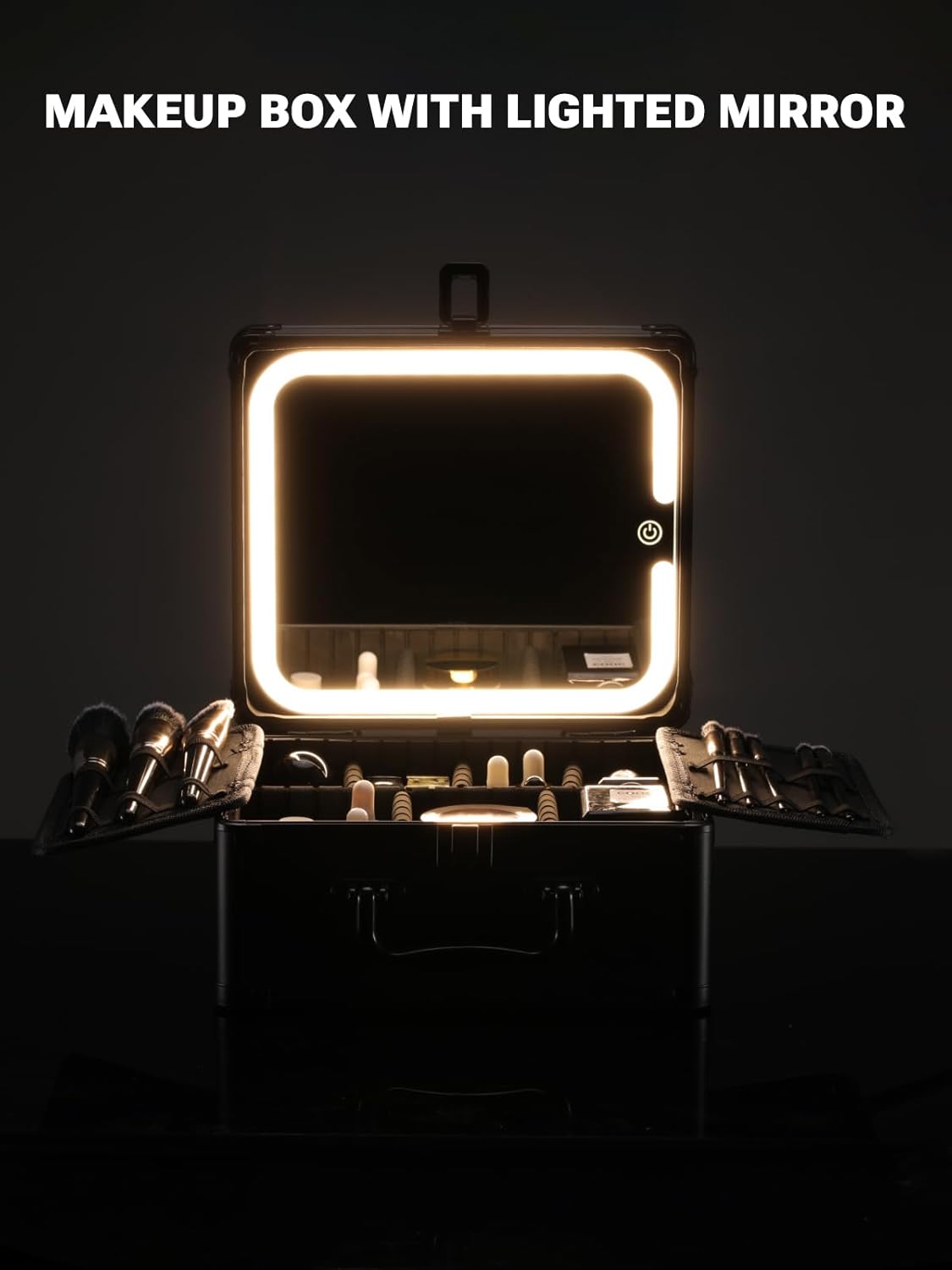 Makeup Box with A Detachable Lighted Mirror, Waterproof Travel Train Case, Cosmetic Organizer and Makeup Suitcase with Adjustable Dividers, Magnetic LED Mirror(Icy Pink)