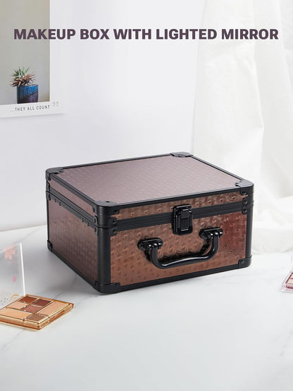 Makeup Box with A Detachable Lighted Mirror, Waterproof Travel Train Case, Cosmetic Organizer and Makeup Suitcase with Adjustable Dividers, Magnetic LED Mirror(Icy Pink)
