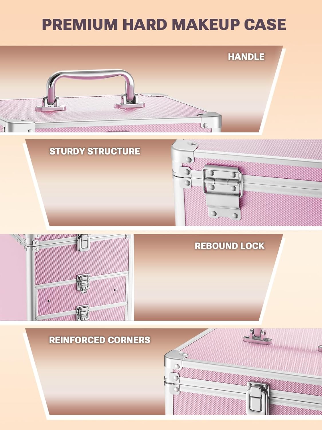 Makeup Box with A Detachable Lighted Mirror, Waterproof Travel Train Case, Cosmetic Organizer and Makeup Suitcase with Adjustable Dividers, Magnetic LED Mirror(Icy Pink)