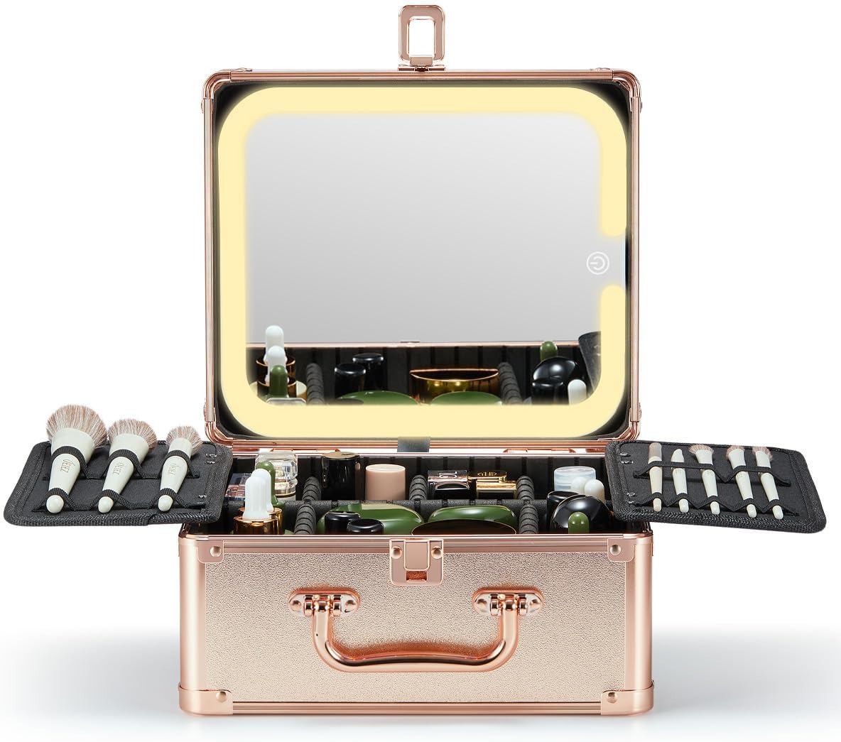 Makeup Box with A Detachable Lighted Mirror, Waterproof Travel Train Case, Cosmetic Organizer and Makeup Suitcase with Adjustable Dividers, Magnetic LED Mirror(Icy Pink)