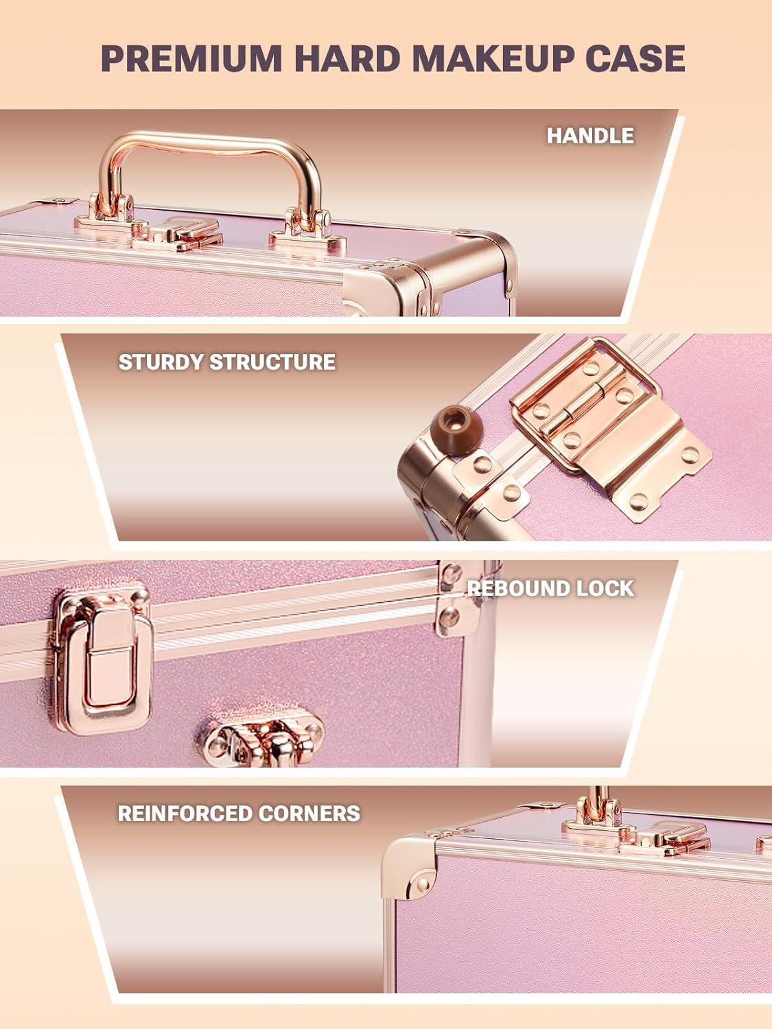 Makeup Box with A Detachable Lighted Mirror, Waterproof Travel Train Case, Cosmetic Organizer and Makeup Suitcase with Adjustable Dividers, Magnetic LED Mirror(Icy Pink)