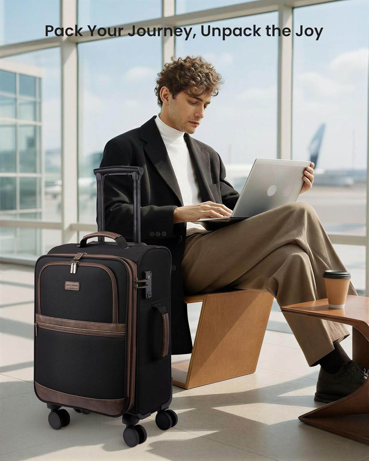 Carry On Luggage 22x14x9 Airline Approved,20 Inch Suitcases with Spinner Wheels,Softside Carry-on Suitcase with TSA Lock for Men Women Business Trip Weekender Travel,Black&brown