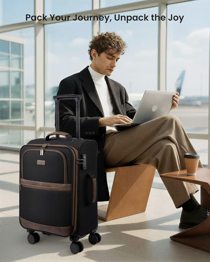 Carry On Luggage 22x14x9 Airline Approved,20 Inch Suitcases with Spinner Wheels,Softside Carry-on Suitcase with TSA Lock for Men Women Business Trip Weekender Travel,Black&brown