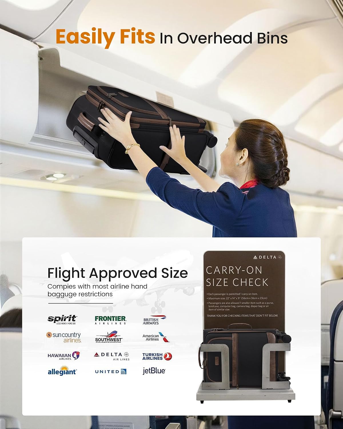 Carry On Luggage 22x14x9 Airline Approved,20 Inch Suitcases with Spinner Wheels,Softside Carry-on Suitcase with TSA Lock for Men Women Business Trip Weekender Travel,Black&brown