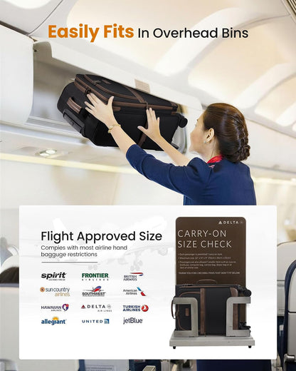 Carry On Luggage 22x14x9 Airline Approved,20 Inch Suitcases with Spinner Wheels,Softside Carry-on Suitcase with TSA Lock for Men Women Business Trip Weekender Travel,Black&brown