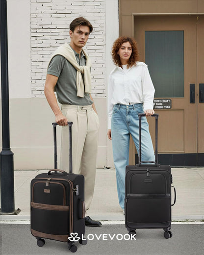 Carry On Luggage 22x14x9 Airline Approved,20 Inch Suitcases with Spinner Wheels,Softside Carry-on Suitcase with TSA Lock for Men Women Business Trip Weekender Travel,Black&brown