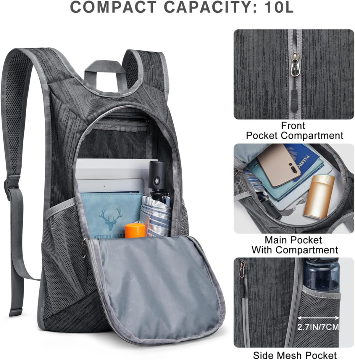 10L Hiking Backpack Small Travel Hiking Daypack Lightweight Packable Backpack Casual Foldable Shoulder Bag | Lightweight Packable Daypack, Casual Foldable Shoulder Bag