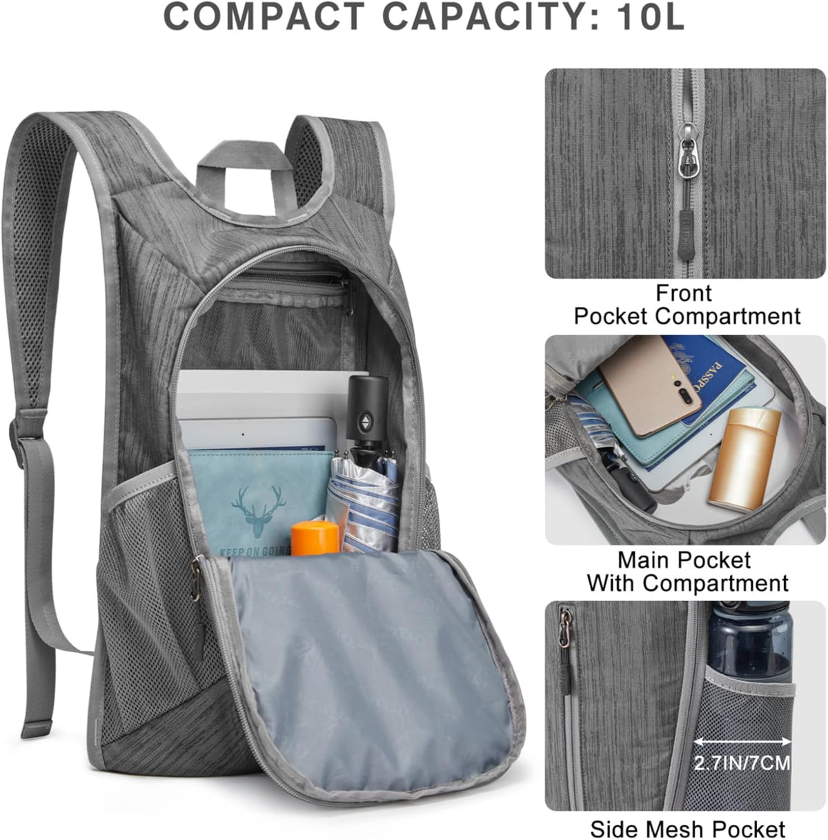 10L Hiking Backpack Small Travel Hiking Daypack Lightweight Packable Backpack Casual Foldable Shoulder Bag | Lightweight Packable Daypack, Casual Foldable Shoulder Bag