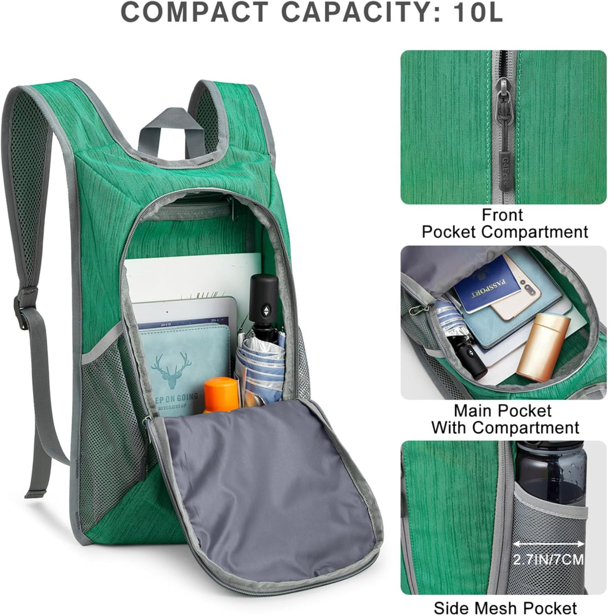 10L Hiking Backpack Small Travel Hiking Daypack Lightweight Packable Backpack Casual Foldable Shoulder Bag | Lightweight Packable Daypack, Casual Foldable Shoulder Bag
