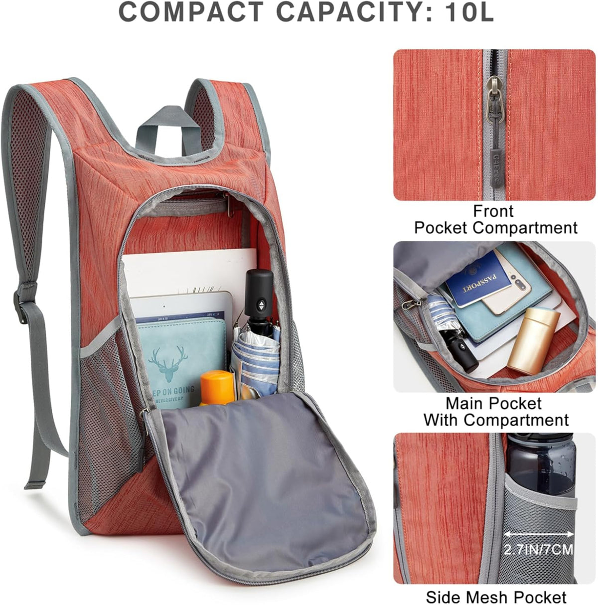 10L Hiking Backpack Small Travel Hiking Daypack Lightweight Packable Backpack Casual Foldable Shoulder Bag | Lightweight Packable Daypack, Casual Foldable Shoulder Bag