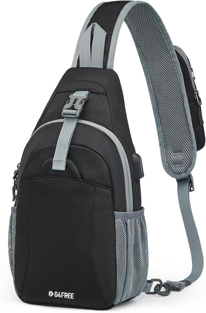 RFID Sling Bag Crossbody Hiking Shoulder Chest Bag for Women Men | Crossbody Bag Men with USB Charging Port and Earphone Hole, Water-resistant