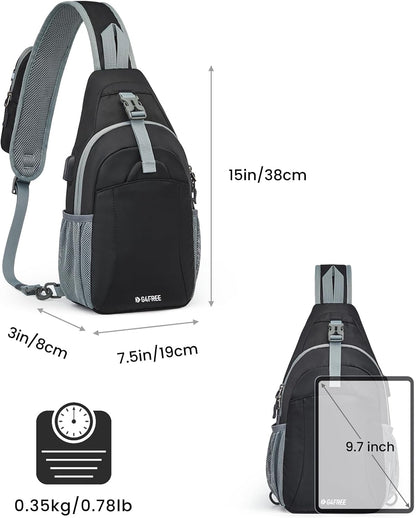 RFID Sling Bag Crossbody Hiking Shoulder Chest Bag for Women Men | Crossbody Bag Men with USB Charging Port and Earphone Hole, Water-resistant