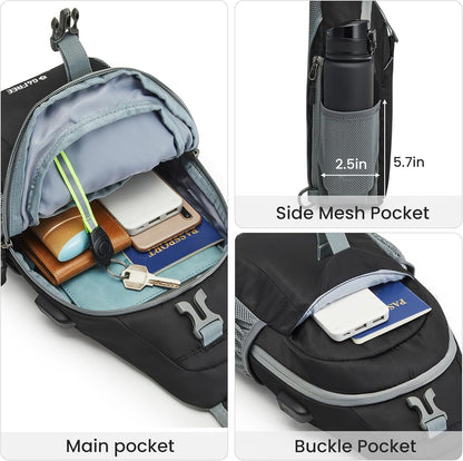 RFID Sling Bag Crossbody Hiking Shoulder Chest Bag for Women Men | Crossbody Bag Men with USB Charging Port and Earphone Hole, Water-resistant