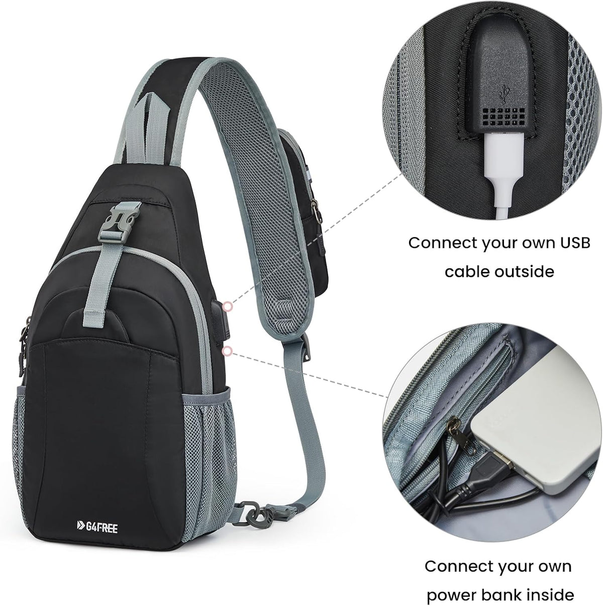 RFID Sling Bag Crossbody Hiking Shoulder Chest Bag for Women Men | Crossbody Bag Men with USB Charging Port and Earphone Hole, Water-resistant