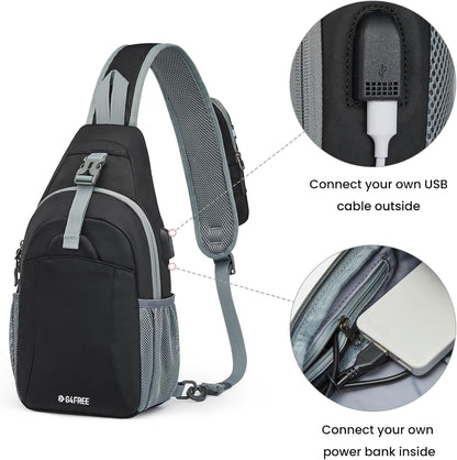 RFID Sling Bag Crossbody Hiking Shoulder Chest Bag for Women Men | Crossbody Bag Men with USB Charging Port and Earphone Hole, Water-resistant