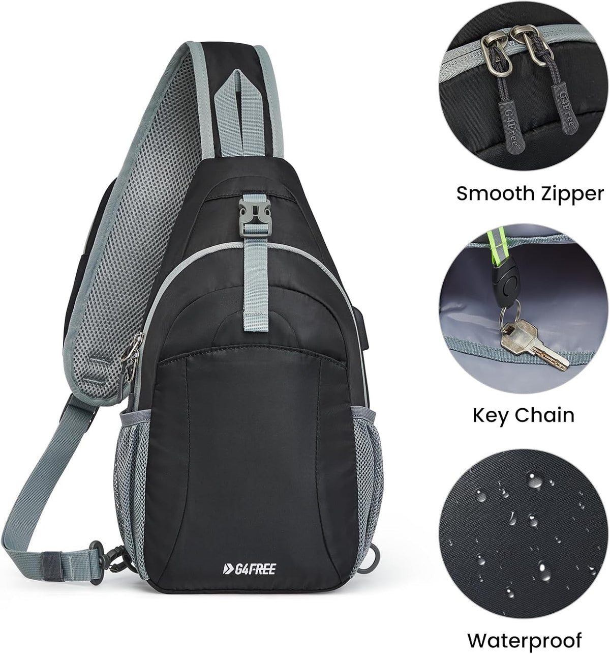 RFID Sling Bag Crossbody Hiking Shoulder Chest Bag for Women Men | Crossbody Bag Men with USB Charging Port and Earphone Hole, Water-resistant