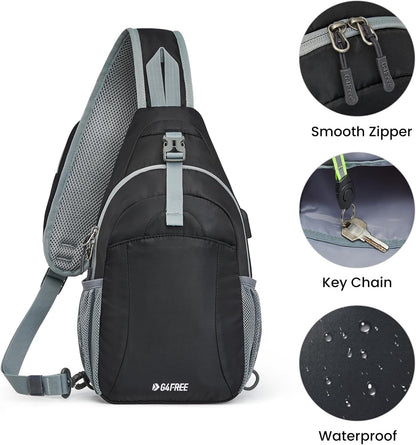 RFID Sling Bag Crossbody Hiking Shoulder Chest Bag for Women Men | Crossbody Bag Men with USB Charging Port and Earphone Hole, Water-resistant