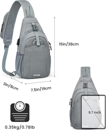 RFID Sling Bag Crossbody Hiking Shoulder Chest Bag for Women Men | Crossbody Bag Men with USB Charging Port and Earphone Hole, Water-resistant