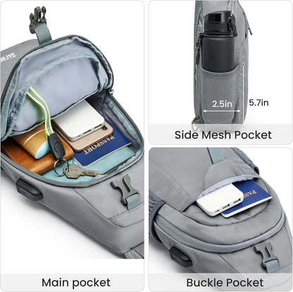 RFID Sling Bag Crossbody Hiking Shoulder Chest Bag for Women Men | Crossbody Bag Men with USB Charging Port and Earphone Hole, Water-resistant