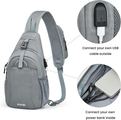 RFID Sling Bag Crossbody Hiking Shoulder Chest Bag for Women Men | Crossbody Bag Men with USB Charging Port and Earphone Hole, Water-resistant