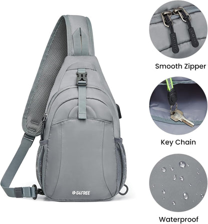 RFID Sling Bag Crossbody Hiking Shoulder Chest Bag for Women Men | Crossbody Bag Men with USB Charging Port and Earphone Hole, Water-resistant