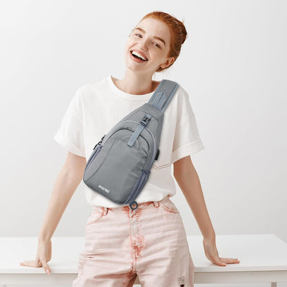 RFID Sling Bag Crossbody Hiking Shoulder Chest Bag for Women Men | Crossbody Bag Men with USB Charging Port and Earphone Hole, Water-resistant