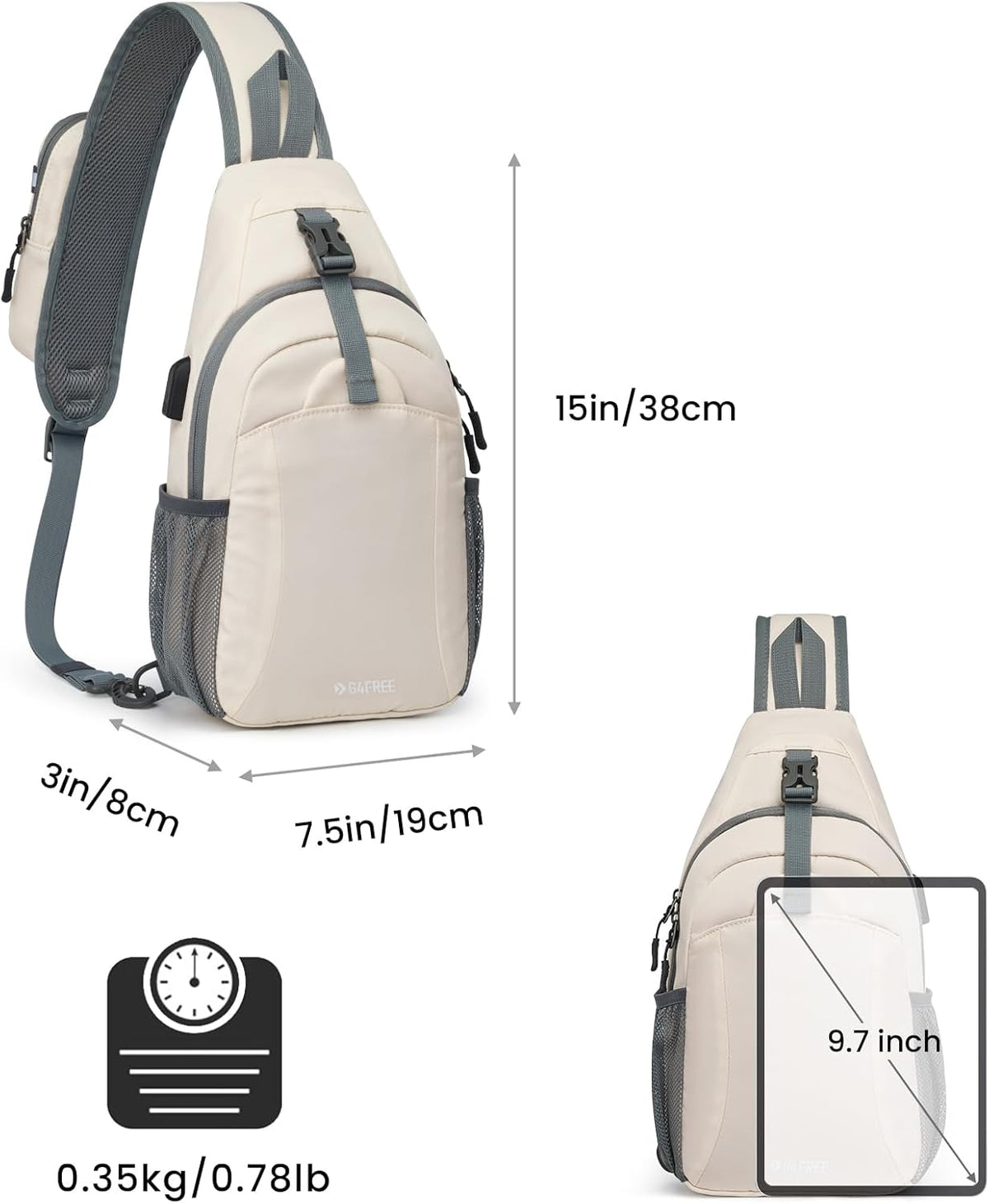 RFID Sling Bag Crossbody Hiking Shoulder Chest Bag for Women Men | Crossbody Bag Men with USB Charging Port and Earphone Hole, Water-resistant