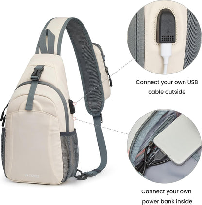 RFID Sling Bag Crossbody Hiking Shoulder Chest Bag for Women Men | Crossbody Bag Men with USB Charging Port and Earphone Hole, Water-resistant
