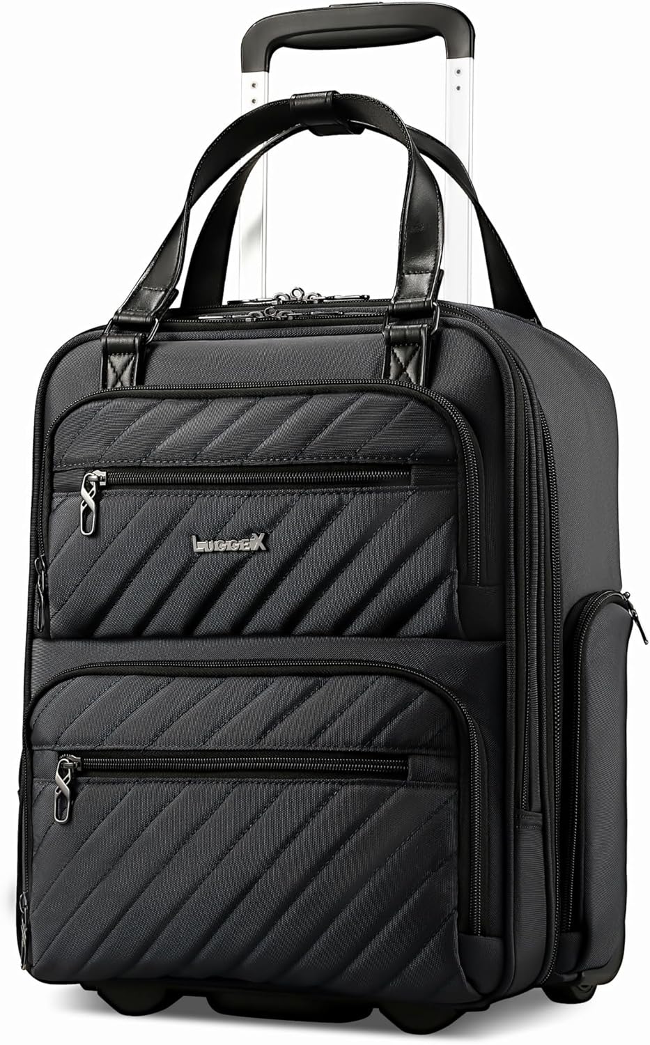 LUGGEX Underseat Carry On Luggage with Wheels, UDK Stylish Lightweight Under Seat Luggage, Soft Sided Personal Item Suitcase for Short Trip (UX-Core, Black, 16 Inch)