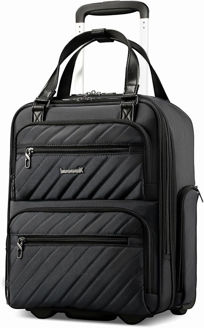 LUGGEX Underseat Carry On Luggage with Wheels, UDK Stylish Lightweight Under Seat Luggage, Soft Sided Personal Item Suitcase for Short Trip (UX-Core, Black, 16 Inch)