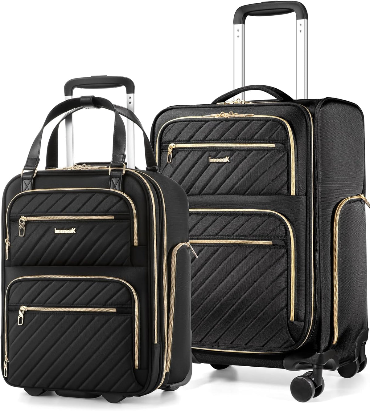 LUGGEX Underseat Carry On Luggage with Wheels, UDK Stylish Lightweight Under Seat Luggage, Soft Sided Personal Item Suitcase for Short Trip (UX-Core, Black, 16 Inch)
