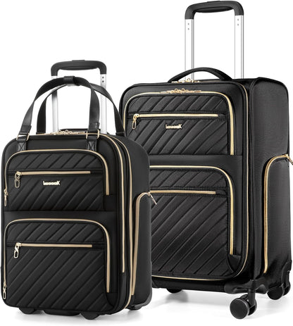 LUGGEX Underseat Carry On Luggage with Wheels, UDK Stylish Lightweight Under Seat Luggage, Soft Sided Personal Item Suitcase for Short Trip (UX-Core, Black, 16 Inch)