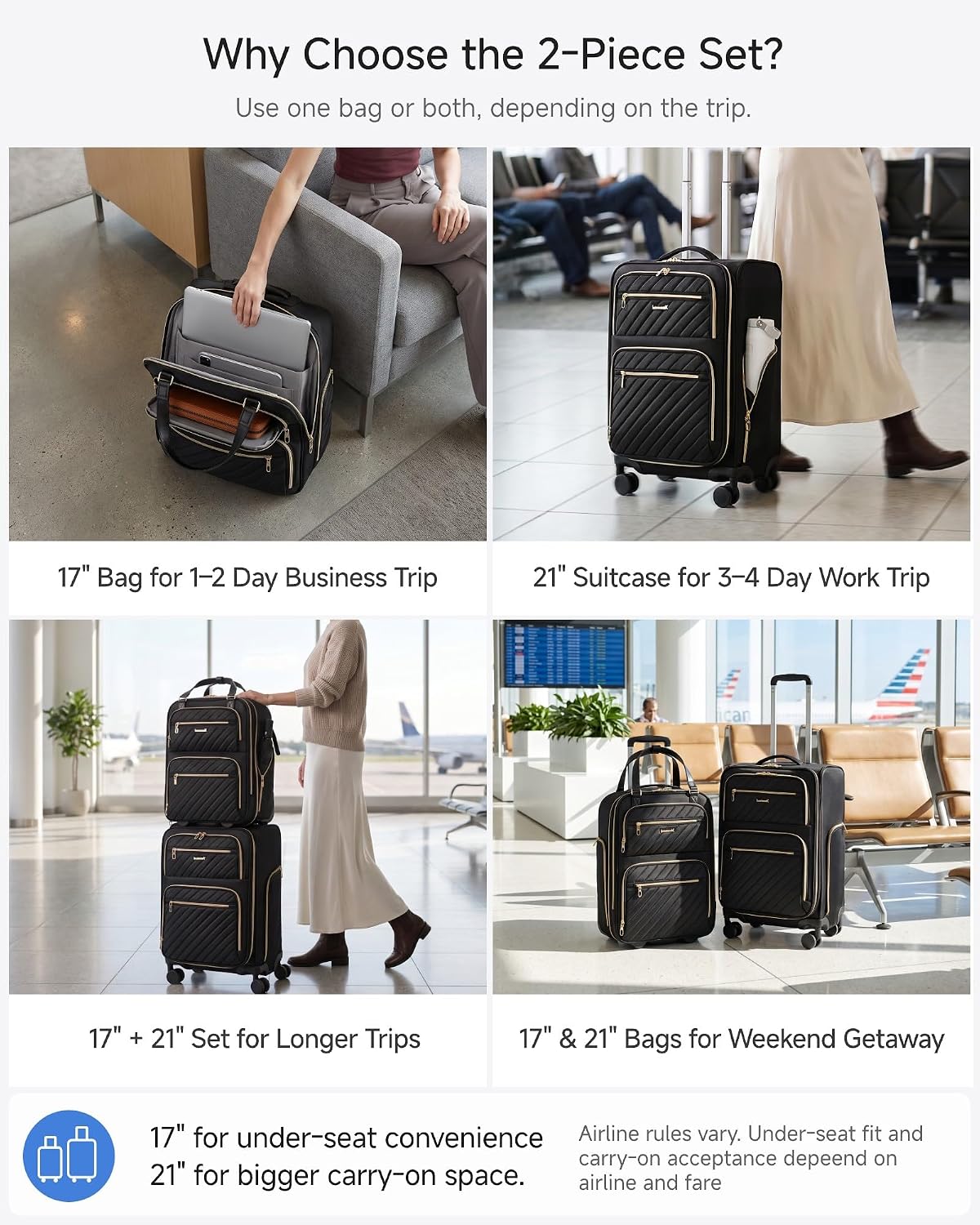 LUGGEX Underseat Carry On Luggage with Wheels, UDK Stylish Lightweight Under Seat Luggage, Soft Sided Personal Item Suitcase for Short Trip (UX-Core, Black, 16 Inch)