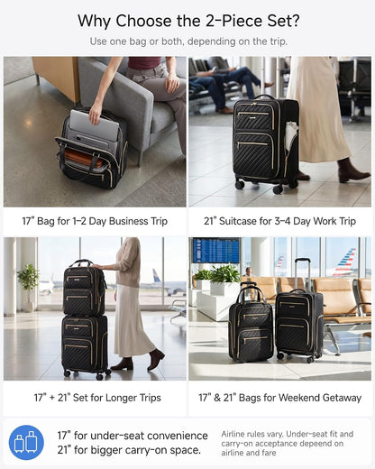 LUGGEX Underseat Carry On Luggage with Wheels, UDK Stylish Lightweight Under Seat Luggage, Soft Sided Personal Item Suitcase for Short Trip (UX-Core, Black, 16 Inch)