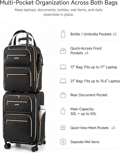 LUGGEX Underseat Carry On Luggage with Wheels, UDK Stylish Lightweight Under Seat Luggage, Soft Sided Personal Item Suitcase for Short Trip (UX-Core, Black, 16 Inch)