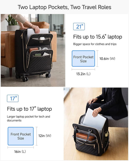 LUGGEX Underseat Carry On Luggage with Wheels, UDK Stylish Lightweight Under Seat Luggage, Soft Sided Personal Item Suitcase for Short Trip (UX-Core, Black, 16 Inch)