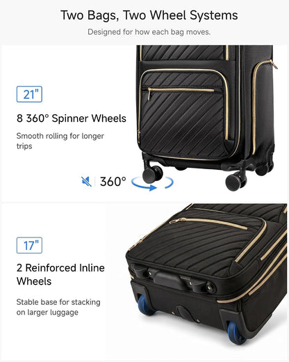 LUGGEX Underseat Carry On Luggage with Wheels, UDK Stylish Lightweight Under Seat Luggage, Soft Sided Personal Item Suitcase for Short Trip (UX-Core, Black, 16 Inch)